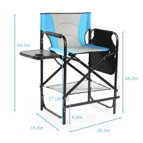 26" Tall Directors Chair With Footrest, Built-in Cup Holder, Side Table & Storage Pocket (Option: defaulttitle)